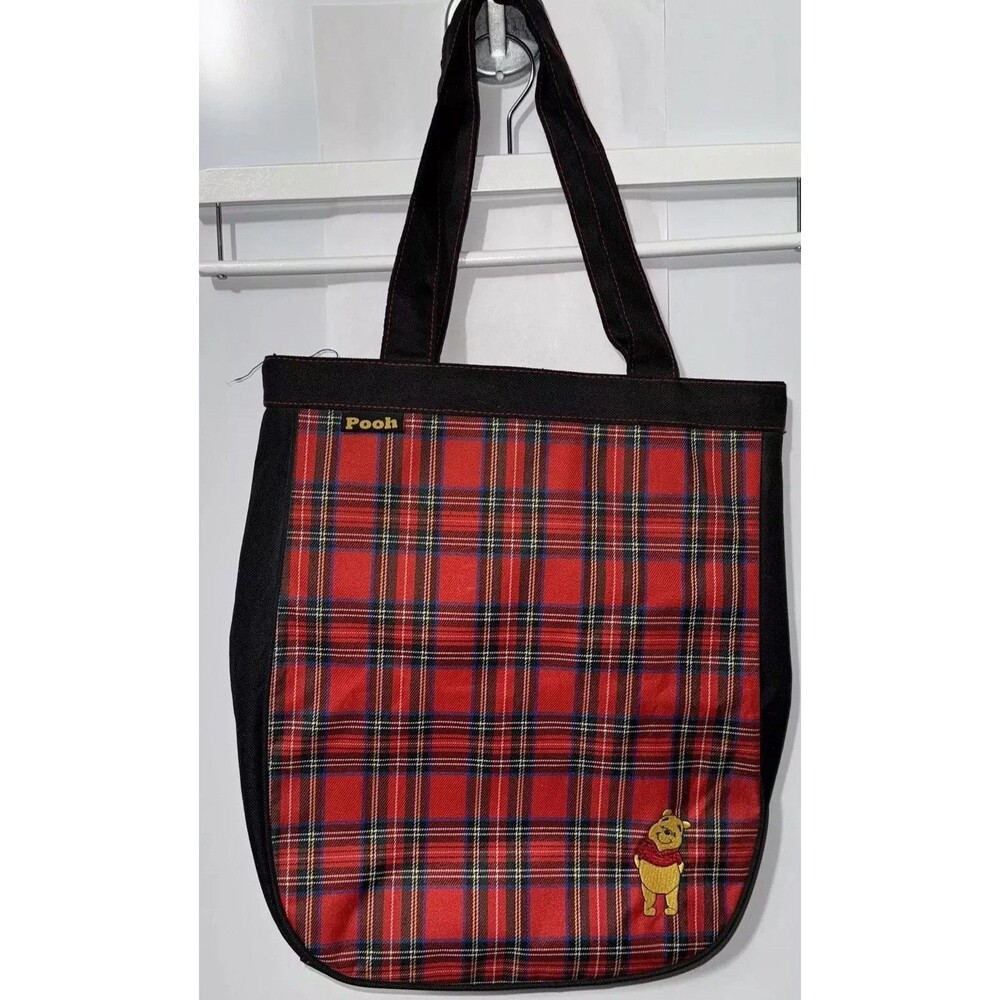 Winnie The Pooh Shoulder Tote Bag Purse Red Black Plaid 15 X 12 Disney